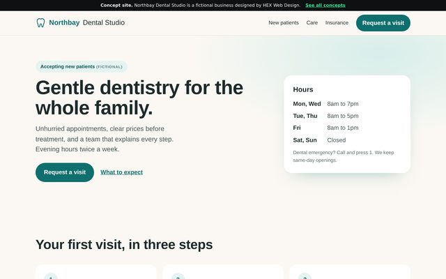 Screenshot of the Northbay Dental Studio concept site